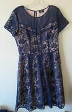Oasis Blue Nude Lace Dress Sz 12  50s Style Fit & Flare