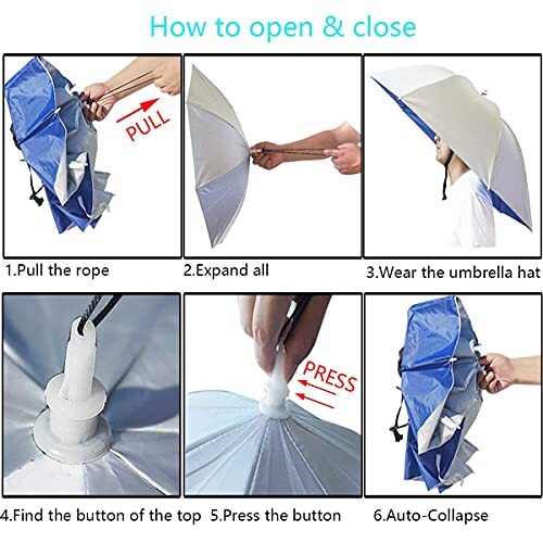 Qukipet Umbrella Hat – 37" Hands-Free Sun & Rain Protection, Adjustable Rubber Headband, Folding Design For Fishing, Gardening, Beach - View #6