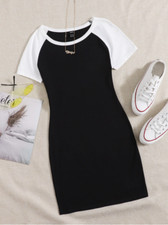 Black and White Colorblock Raglan Sleeve Bodycon Dress Sz XS S M L XL