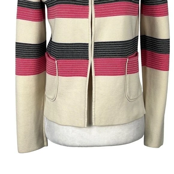 TALBOTS WOMENS FITTED BLOCK STRIPED CARDIGAN WITH POCKETS - Image 3 of 4