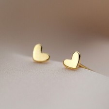 Gold-plated 925 sterling silver tiny minimalist heart stud earrings
