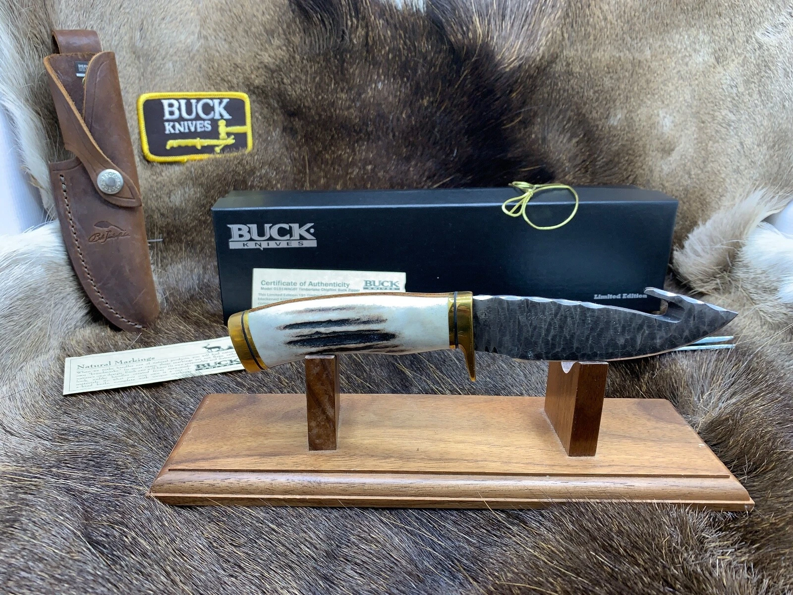 Buck 191 WAGBT Zipper Stag Knife With Leather Sheath SN#109 Mint In Box+++++