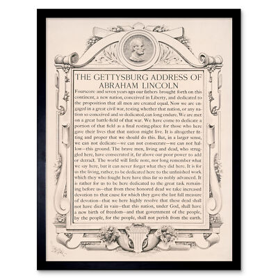 Gettysburg Address Abraham Lincoln USA President Wall Art Print Framed 12x16