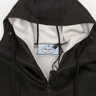 Prada Black Polyester Blend Printed Hooded Vest Jacket Prada Black Polyester Blend Printed Hooded Vest Jacket
