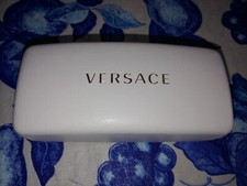 VERSACE FAUX LEATHER WHITE HARD SHELL GLASSES/SUNGLASSES CASE W/CLEANER CLOTH