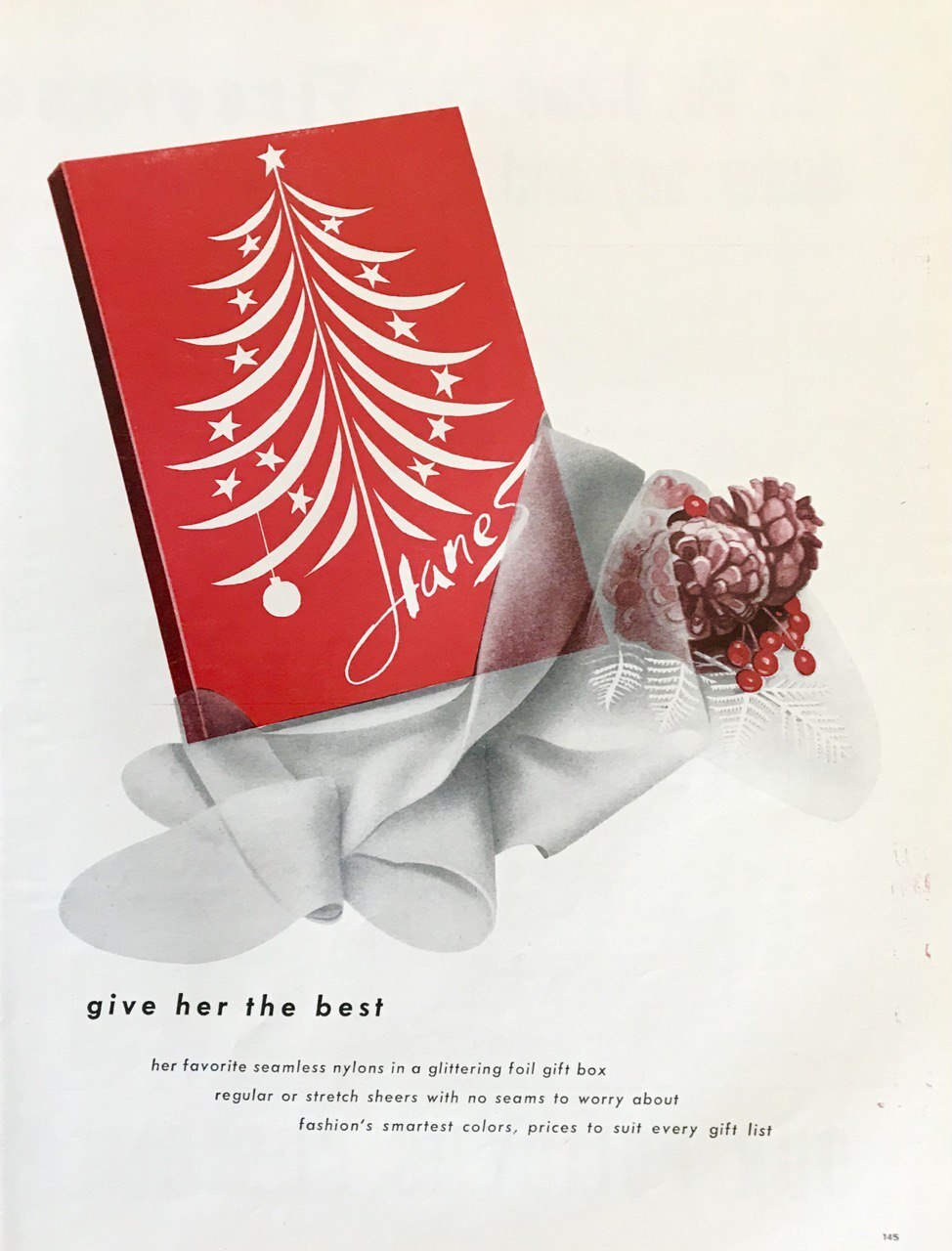 1959 Hanes Hosiery Christmas PRINT AD Give Her The Best Glit