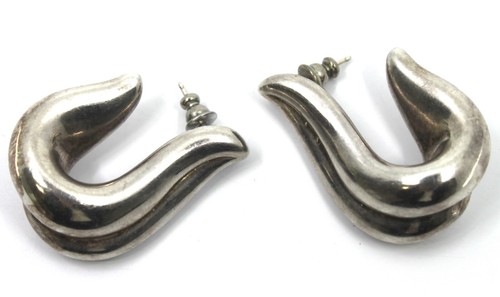 Sterling Silver Modern Drop Dangle Carved Leaf Earrings - Picture 4 of 6