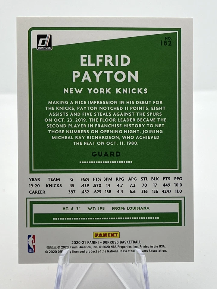 Donruss Elfrid Payton #182 2020-21 láser rojo paralelo 66/99 Knicks Foto 2 de 2