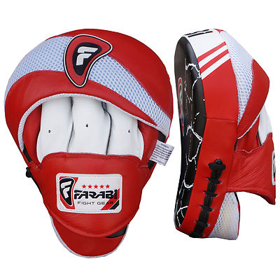 Farabi Echtleder Focus Pads Training Hook & Jab Kickboxhandschuhe Pads gebogen