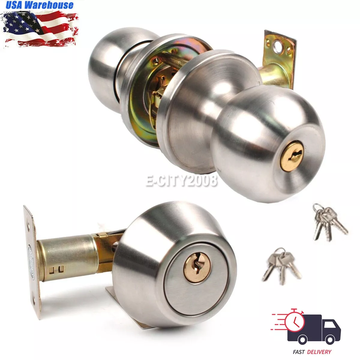 Door Knob Combo Lock Set with Deadbolt and 6 Keys Stainless Steel, door knob  