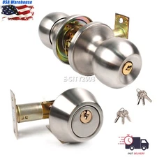 Door Knob Combo Lock Set with Deadbolt and 6 Keys Stainless Steel Entry 