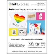 110gsm A4 Dye Sublimation Heat Press Paper 100 sheets Ideal for Mugs T-shirts