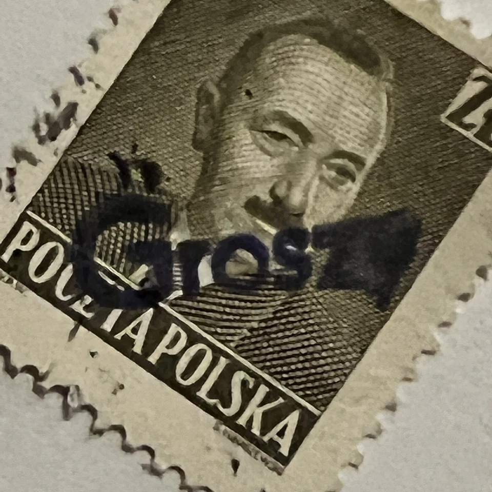 EARLY POLAND STAMP WITH BLOTCHY GROSZY DIAGONAL OVERPRINT MARKING - image 2 of 3