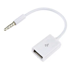 White 3.5mm Male AUX Audio Plug Jack To USB 2.0 A Female Converter Adapter Cable