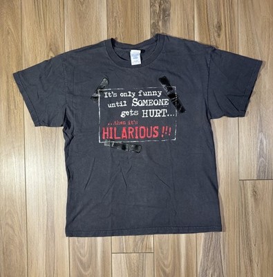 Vintage Y2K M&O Knits T-Shirt Mens L Grey Funny Until Someone Gets Hurt Humor