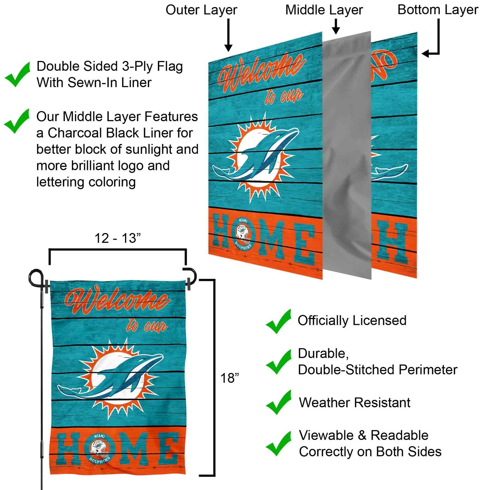 Miami Dolphins Welcome Home Decorative Garden Yard Banner Flag
