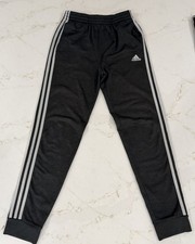 adidas Boys Jogger Sweatpants set Fleece Pull-On Side Stripe Gray/Black 14/16