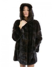 Mahogany Hooded Jacket 80cm Long Size 54 Mink Fur Horizon...