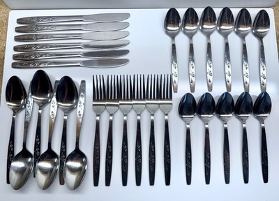SILVERWARE MCM ROSE FLORAL SEARS ROEBUCK ~ SUMMER BREEZE ~ Gr84 CHRISTMAS 29 PCS