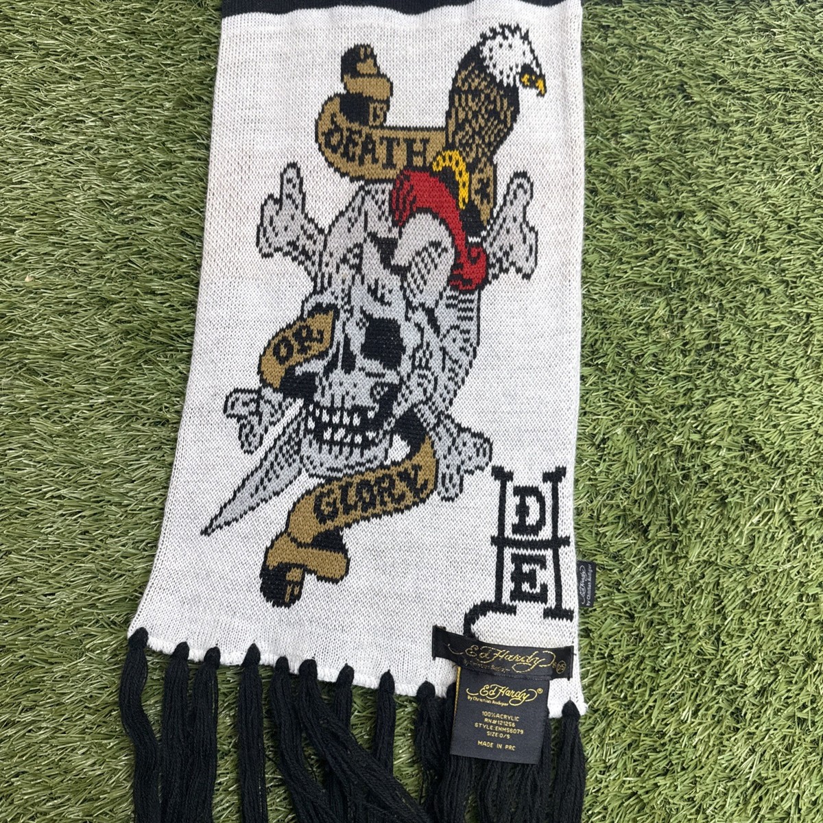 Ed Hardy Christian Audigier Scarf Adult Skull Tattoo Death or Glory Vintage Y2K View 2