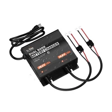 LiTime 2-Bank 12V 24V 10A Lithium Battery Charger, IP65 Waterproof AC DC Smar...