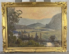 Oil On Panel Signed: Post-Impressionist Landscape Mountains In Spring