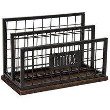 Rae Dunn Letter Holder   2-Compartment Mail Organizer, Wood  Steel,  Letters  