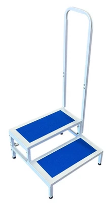 FRESH NEW LOOKS Double Step Stool with Handrail Heavy Duty Non Slip Bath Bedroom Safety Blue NEW