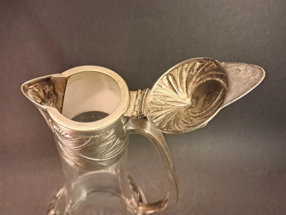 Jugendstil - Sehr schoene Glaskanne mit Metallmontierung um 1900 - Bild 3 von 4