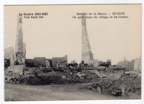 1914-15 RPPC Battle of Marne Ruins of Huiron France Original Postcard