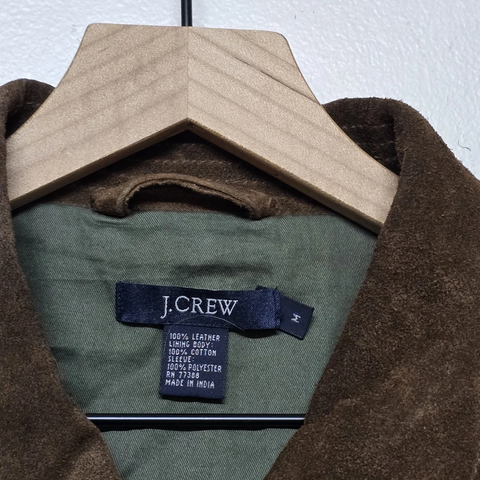 J.Crew Brown Suede Leather Jacket Men’s Medium Trucker Style Vintage Full Zip - Image 3 of 4