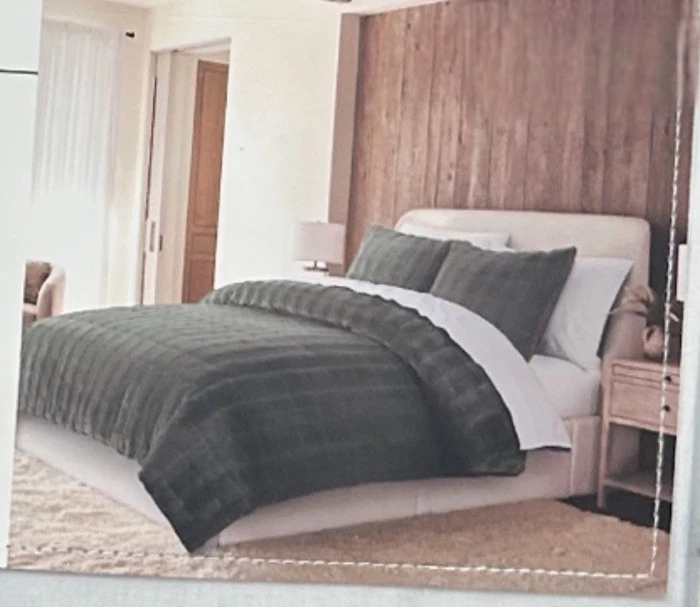 "Juego de edredón índigo loft de piel sintética verde completo/reina 90""x90"" 3 piezas" Foto 2 de 3