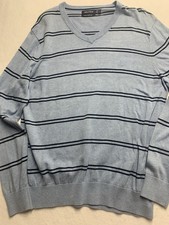 Nautica Luxury Performance Mens L Blue Stripe V-Neck Sweater Cotton Modal Knit