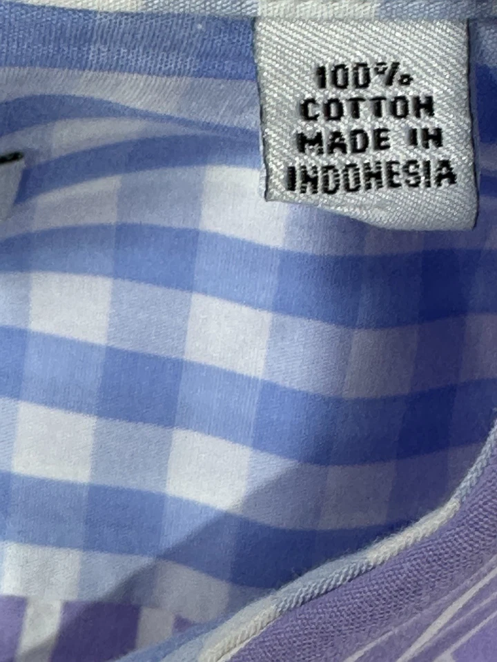 Camisa de vestir Isaac Mizrahi para hombre 17,5 34/35 calce ajustado púrpura blanco a rayas  Foto 3 de 4