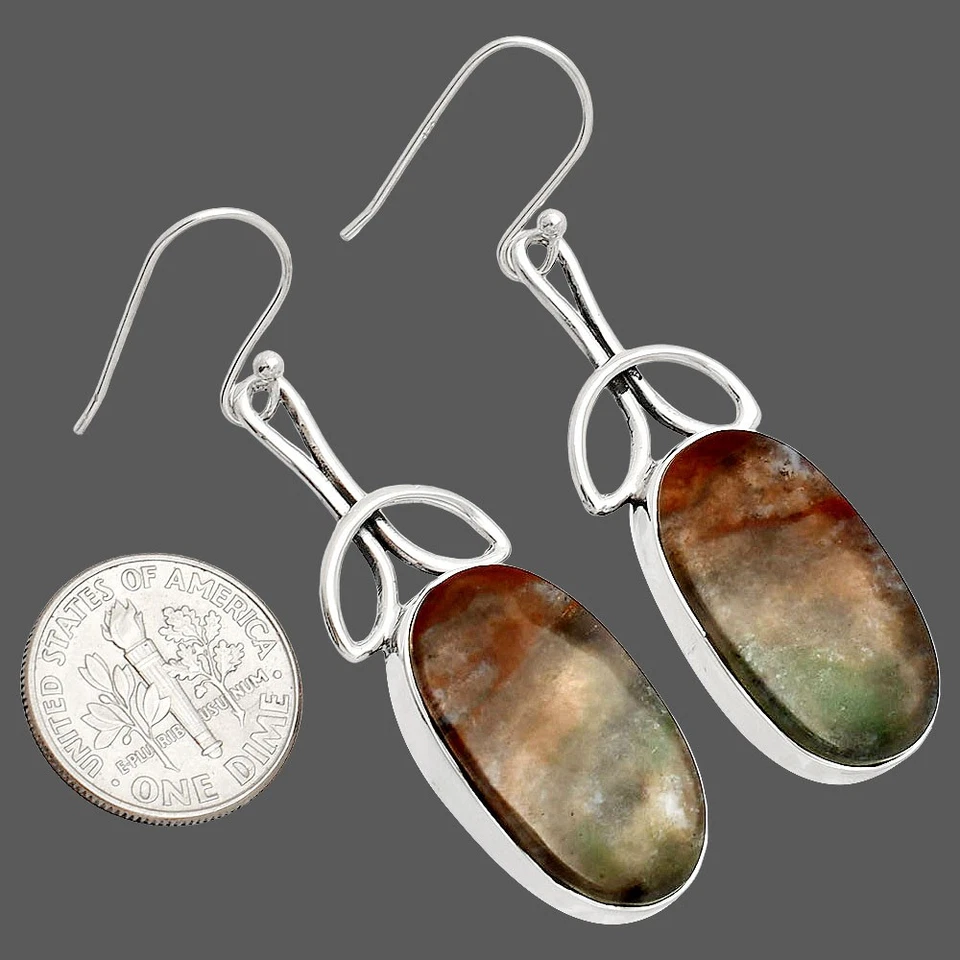 Pendientes de plata de ley 925 de ágata musgo natural de Texas E-1197 Foto 2 de 4