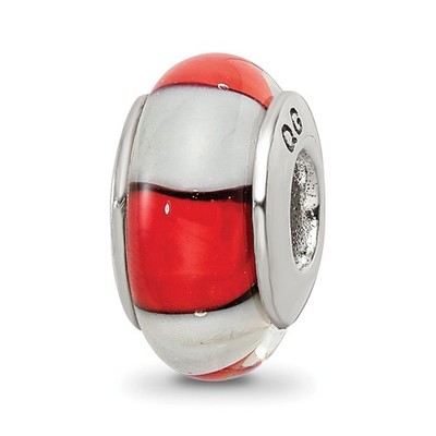 Silberne Reflexionen rot/weiß mundgeblasene Glasperlen QRS624