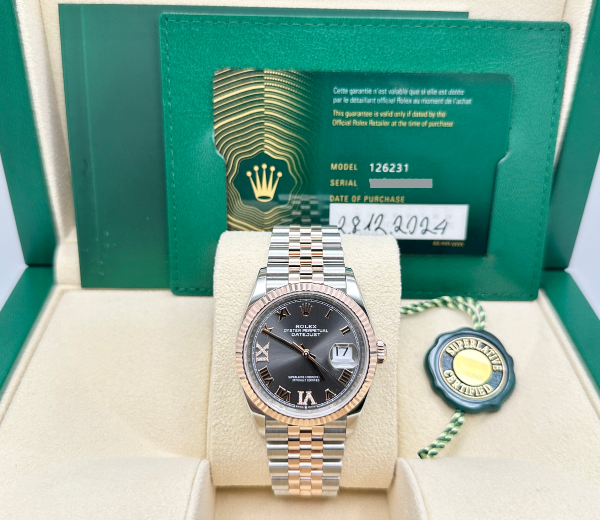 2024 Rolex Datejust 36 126231 Slate Roman Diamond 18k Rose Gold