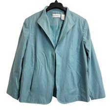 Alfred Dunner Women Blue Snakeskin Embossed Open Front Blazer Jacket Size 14