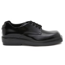 NWB PRADA BLACK SPAZZOLATO BRUSHED LEATHER DERBY SHOES SIZE 42