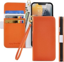 Tiyoo Flip Wallet Case for iPhone X /iPhone XS Card Holder Orange with Lanyard
