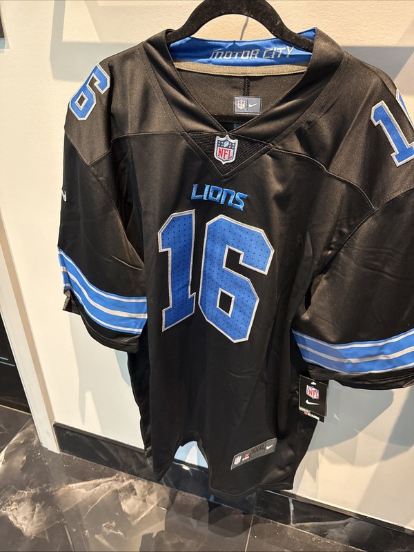 NWT Detroit Lions #16 Jared Goff Stitched BLACK Football Game Jersey Men's 3XL