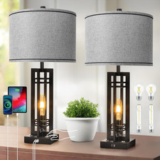 Rustic 27" Touch Control Table Lamps Set of 2 with USB Ports  LED Bulbs