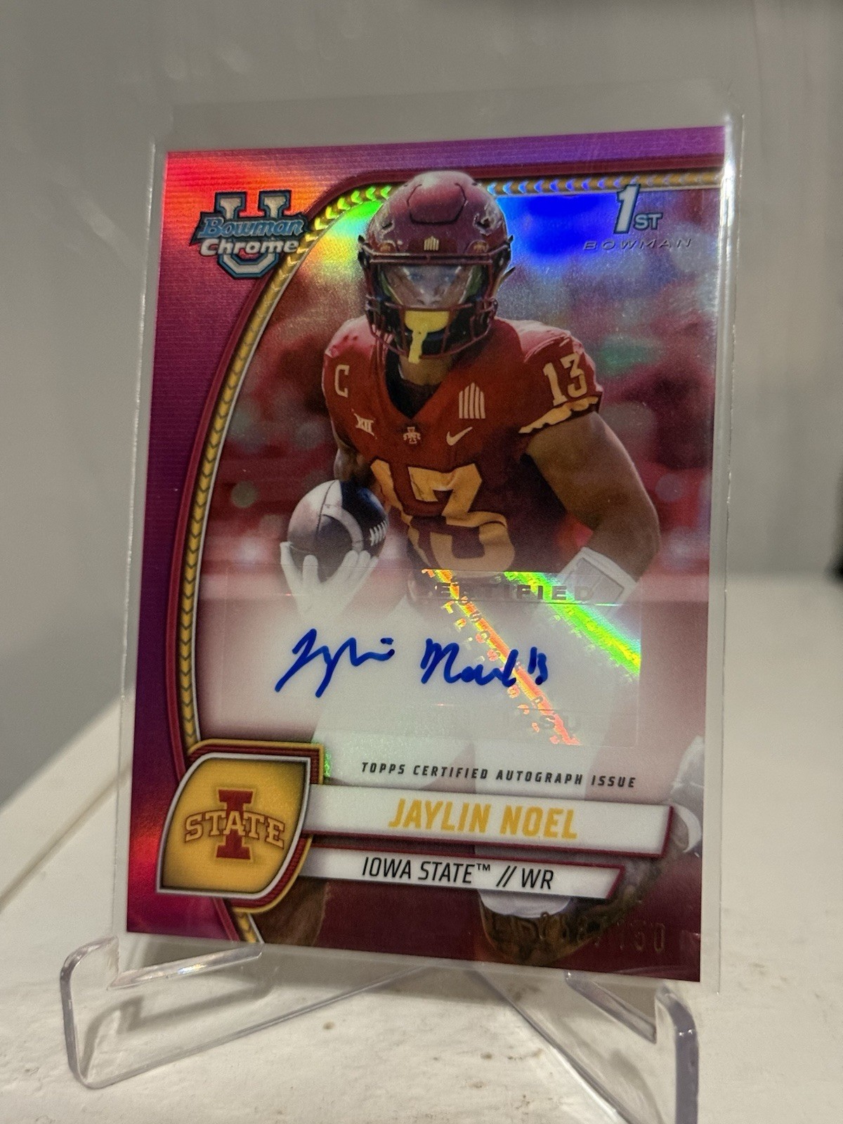 2024 Bowman Chrome U Jaylin Noel Auto Fuchsia Refractor /150 Cyclones Texans