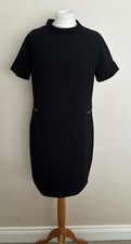 FAB Hobbs Black Short Sleeve Lined Shift Dress Size 12 L36" VGC Zip Pockets