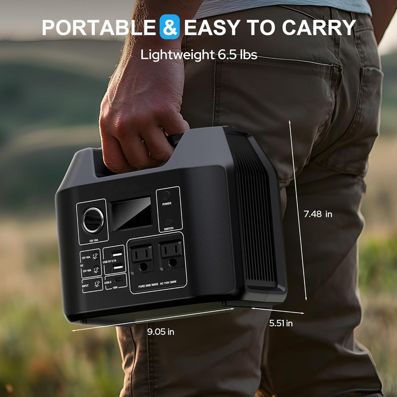 300W Portable Power Station LiFePO4 Battery Bank  AC DC Solar Generator Camping