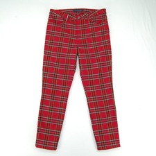 Tommy Hilfiger Pants Womens 10 Red Tartan Plaid Skinny Fit Ankle Stretch Twill