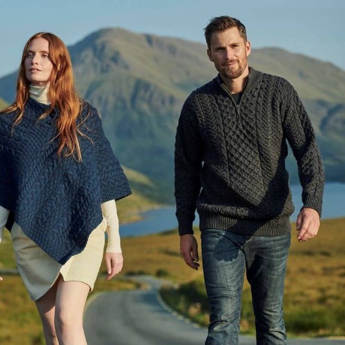 Suéter Aran Woollen Mills Hombres Grande Lana Merino Cable Pullover Cuarto Cremallera $125 - Imagen 4 de 8