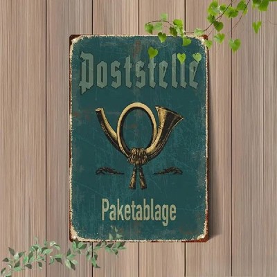 Blechschild Poststelle Post Paketablage Vintage Metallschild TEL3528