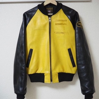 VANSON Team Blouson Leather Jacket Yellow Rider Vintage Men s Size 36 Authentic