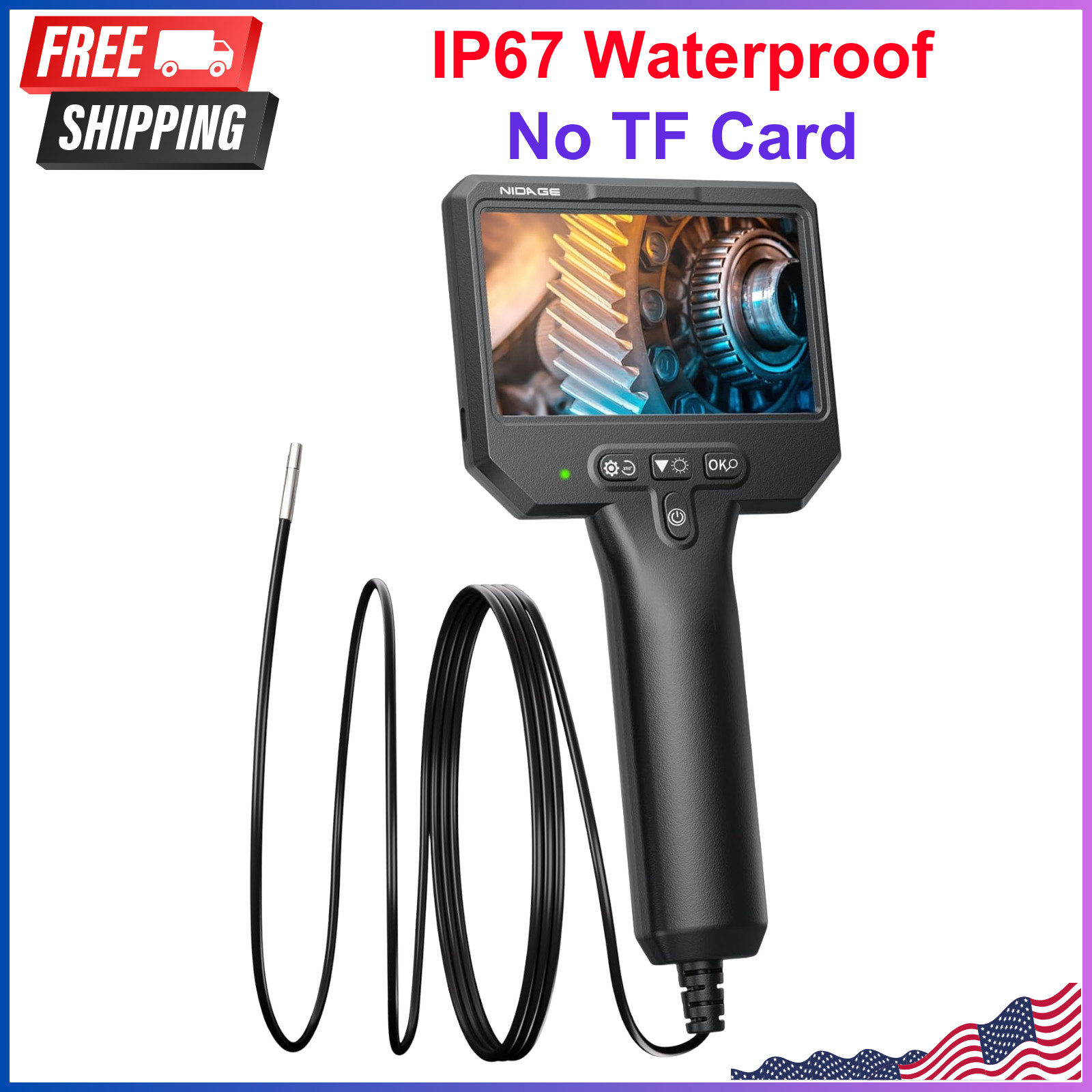 3.9mm Endoscope Camera W/ Light NIDAGE 1920P HD Industrial Borescope Inspection